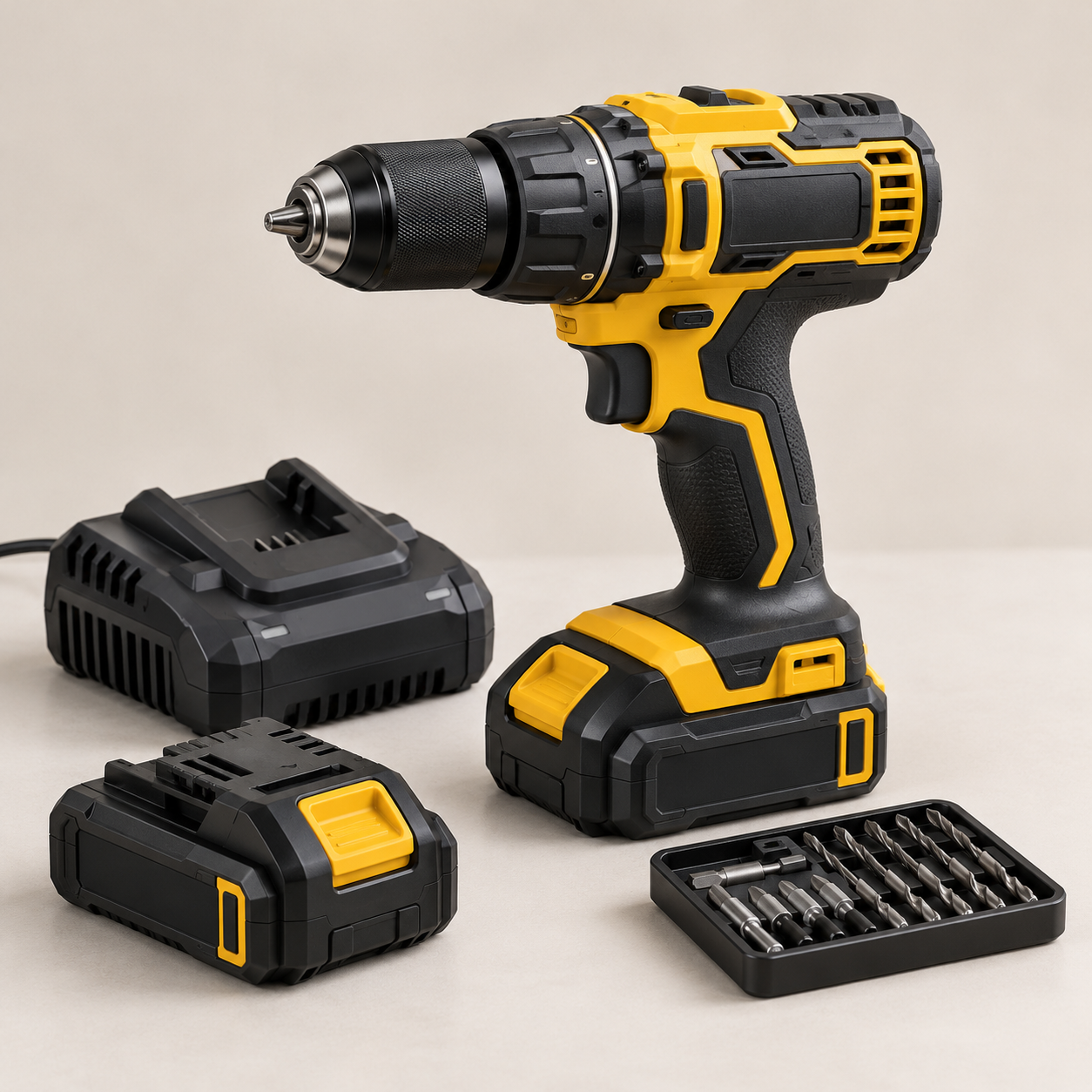 Cordless drill displayed as an example home improvement product